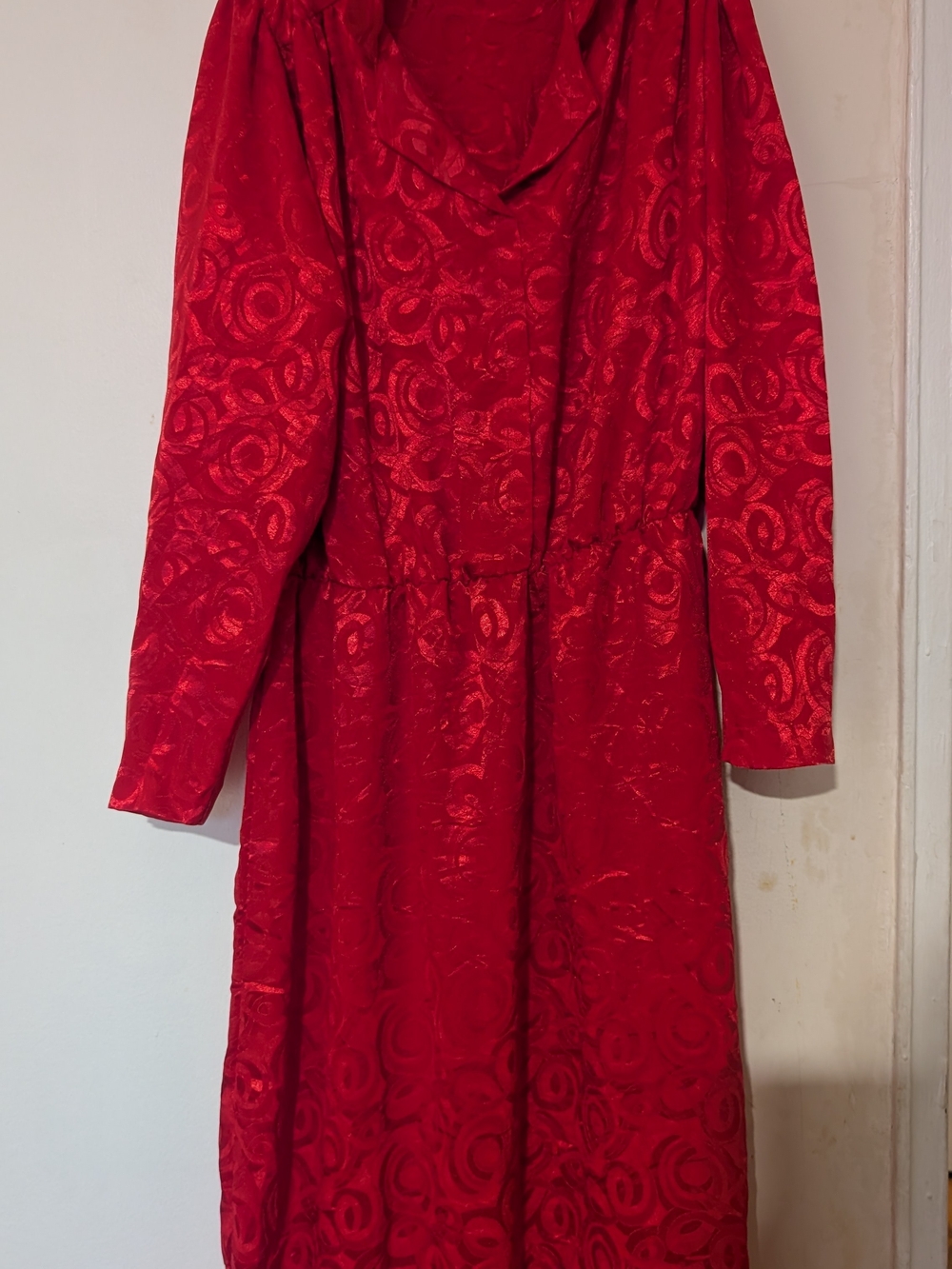 Red Textured Long Sleeve Women’s Dress